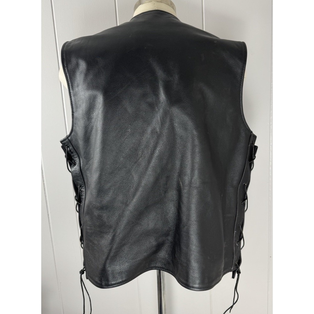 Unik Premium Leather Vest Men's Size XL Black Classic Biker Motorcycle With Pins - Picture 7 of 12